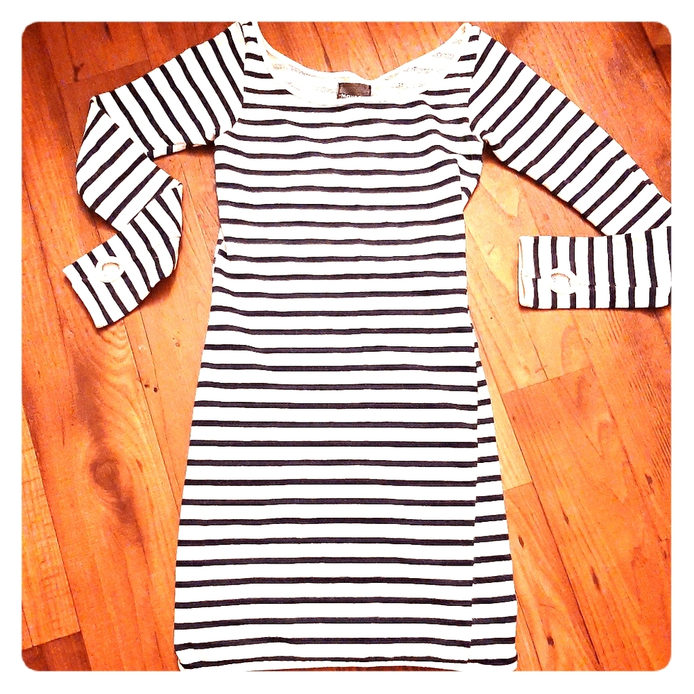 MONROW Navy/White Striped Cotton Dress (S)